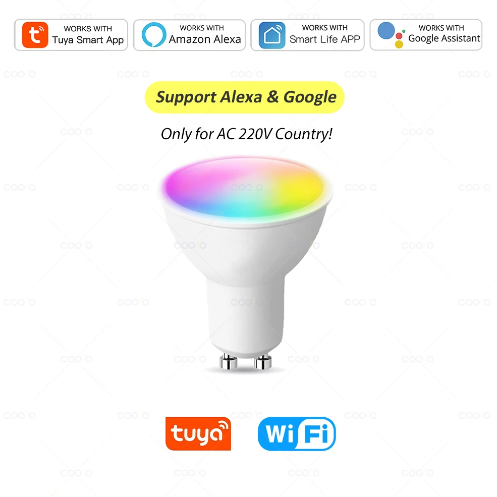 Tuya WiFi/Bluetooth GU10 Slimme LED-lamp Dimbare lampen Smart Life App-bediening Spotlampen werkt met Alexa Google