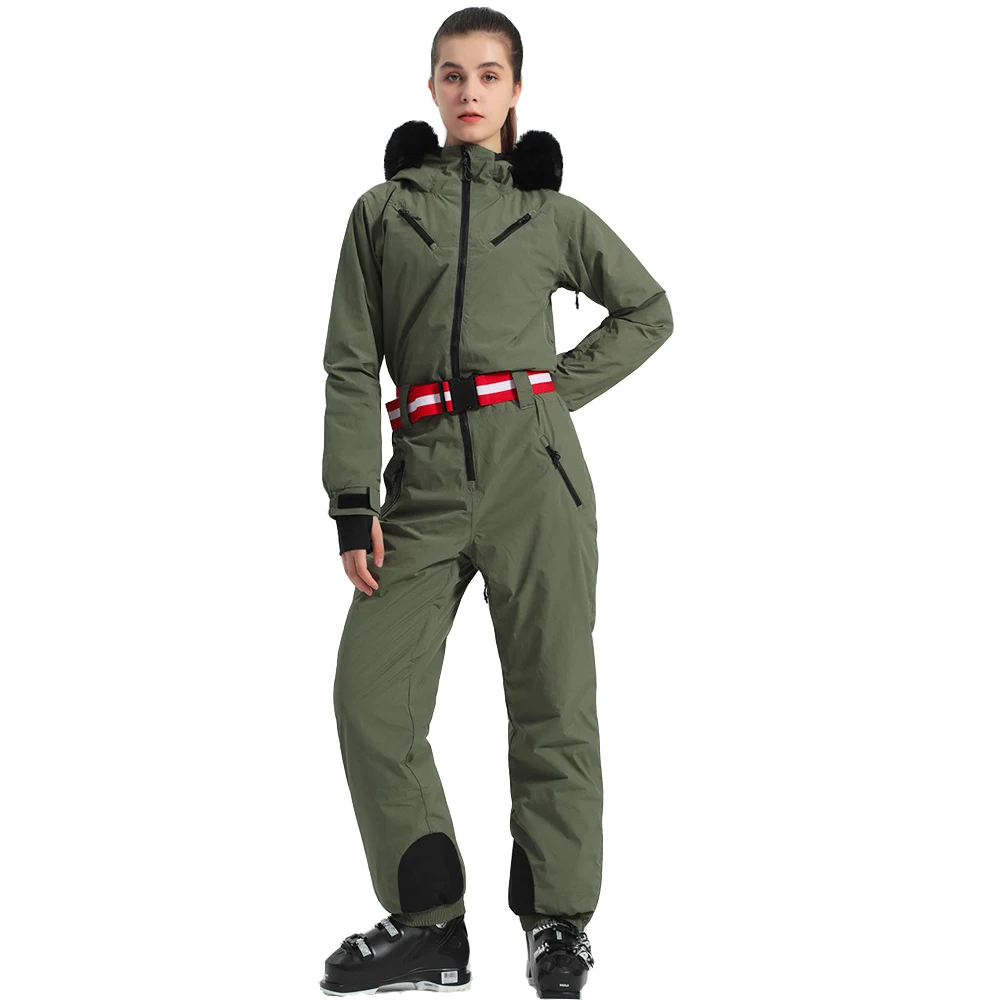 

Women's Winter SportswearWaterproof Snowboard Hoodie Thickened Warm Ski Jumpsuit One Piece Suit