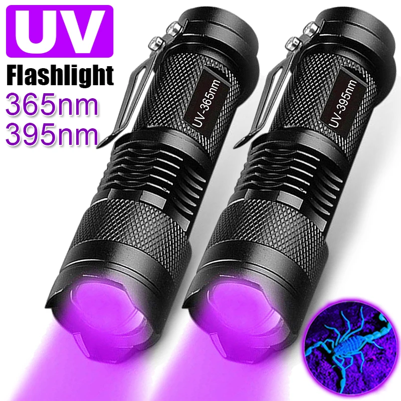 LED UV Flashlight Ultraviolet Torches With Zoom Portable Mini Ultra Violet Lights Pet Urine Stain Detector Scorpion Hunting Tool