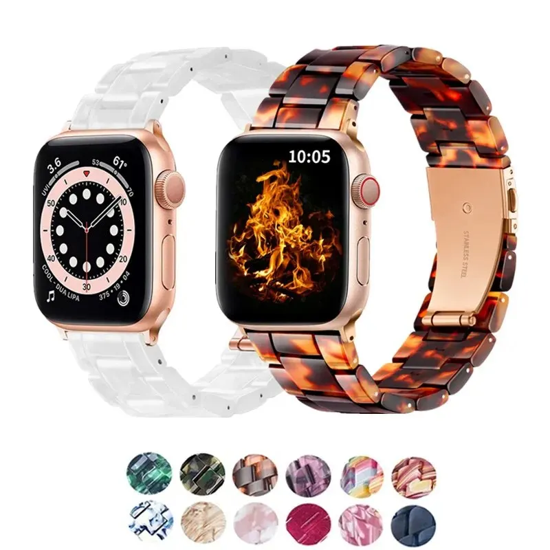 Resin Strap for Apple Watch Band 44mm 40mm 45mm 49mm 38mm 42mm 41mm Fashion Wrist Band for IWatch Series 8 7 6 5 4 3 2 1 Ultra