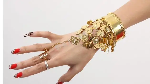 1pcs/lot woman Elegant Golden Triangle Gypsy Hand Chain Belly Dancing Show Decoration Bracelet belly bracelet