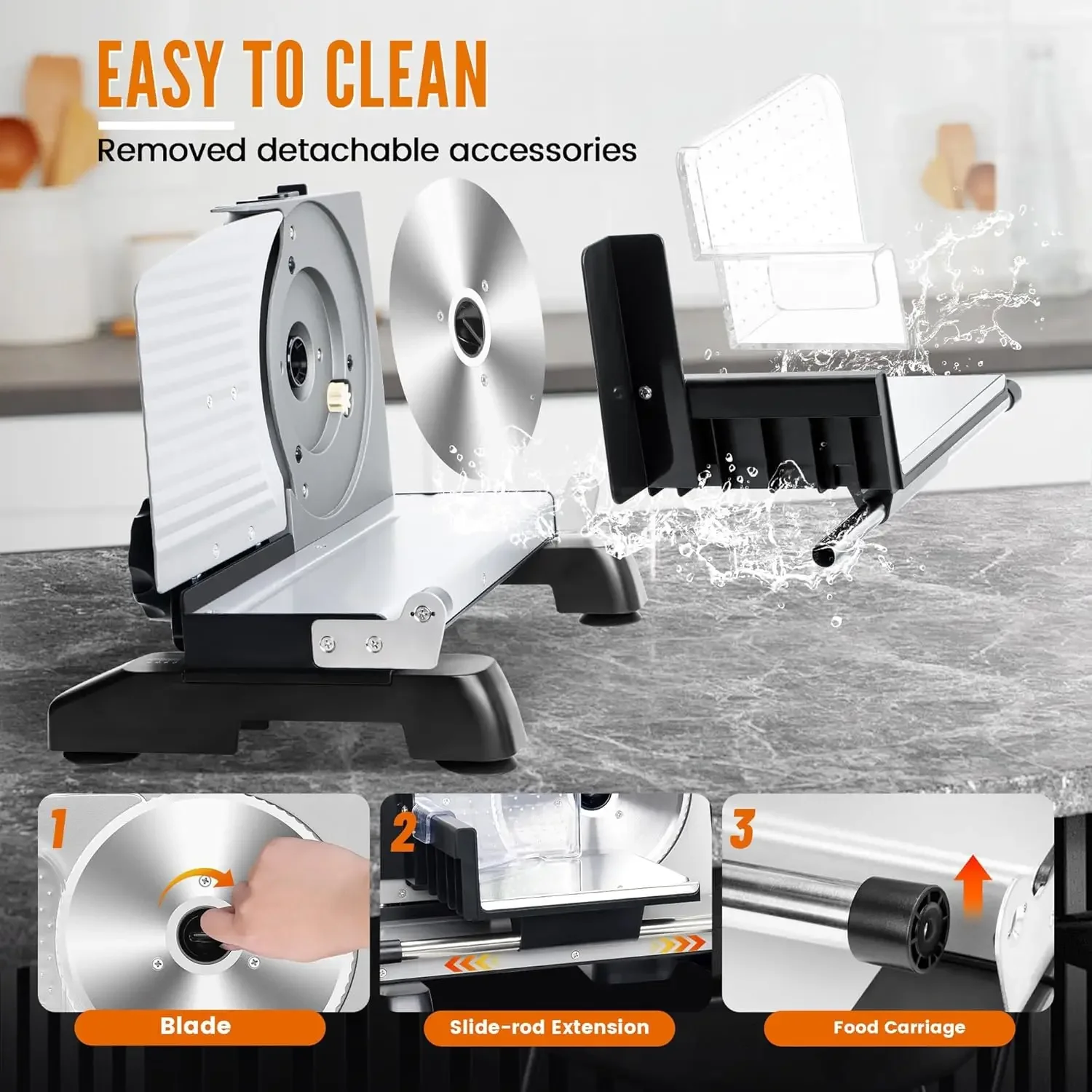 200W Electric Meat Slicer, 2 Removable 7.5" Stainless Steel Blades, 0-18mm Adjustable Thickness Meat Slicer for Home