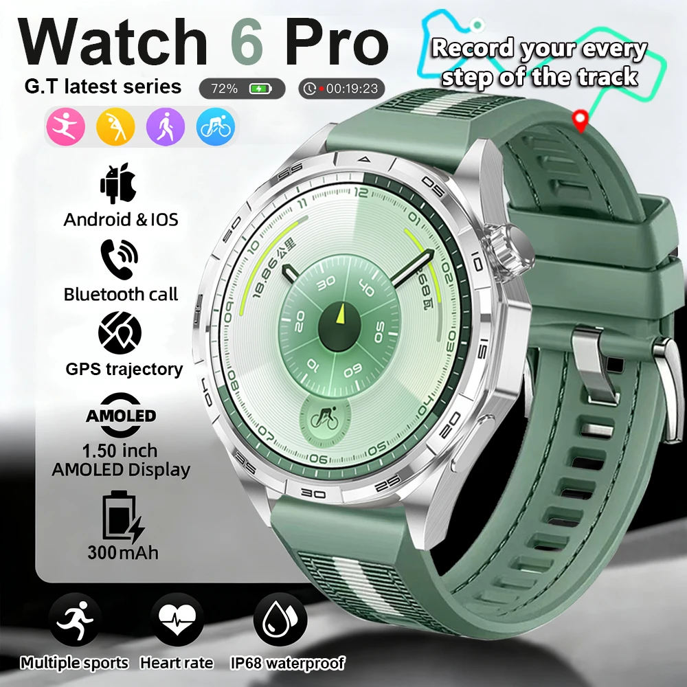 

2026 New Originl Watch 6 pro Smart Watch 1.50" HD AMOLED Screen GPS track Heart Rate Bluetooth Call Compass Smartwatch for Men