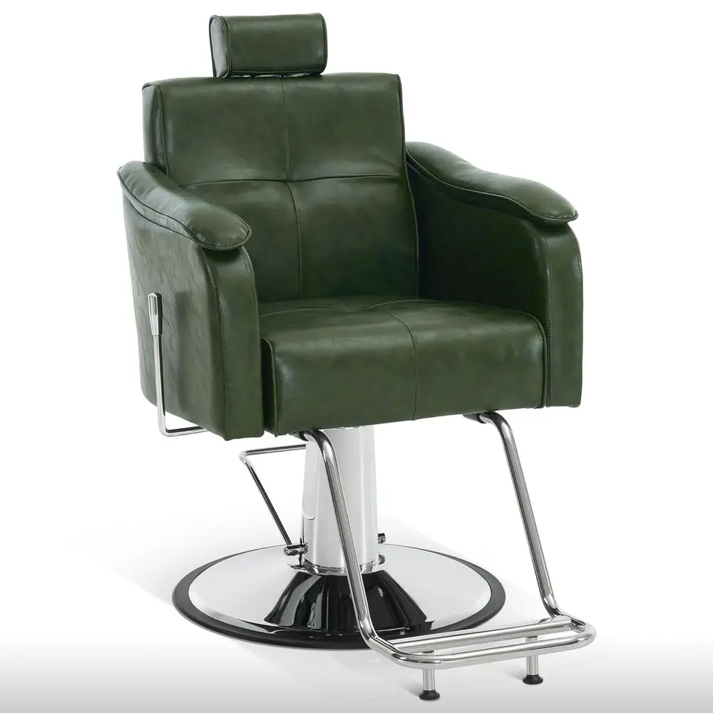 

Heavy-Duty Reclining Barber Chair with 440 lbs Capacity, Swivel Styling for Salons and Home, Green 9182