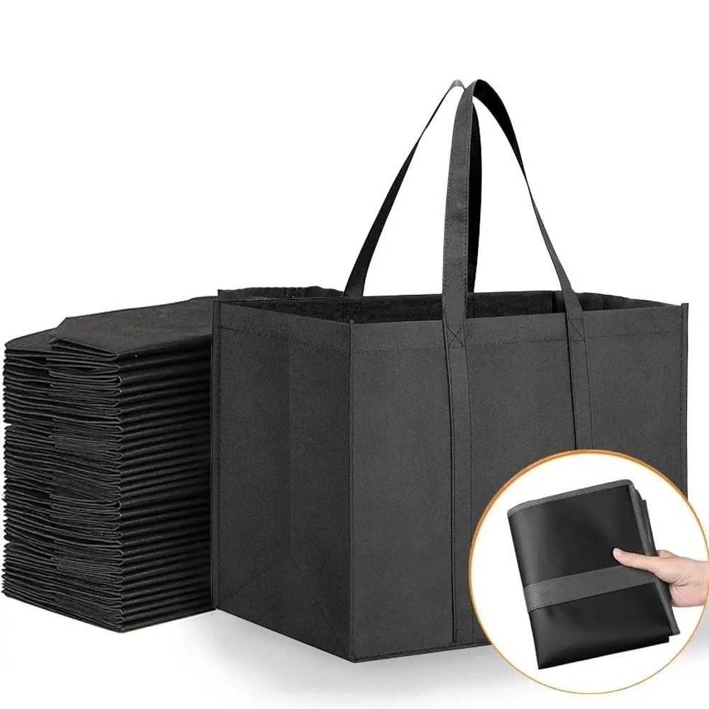 Reusable Grocery Shopping Bags Large Foldable Non-woven Bag Long Handle Eco-Friendly Clothes Tote Bag For Shopping Groceries