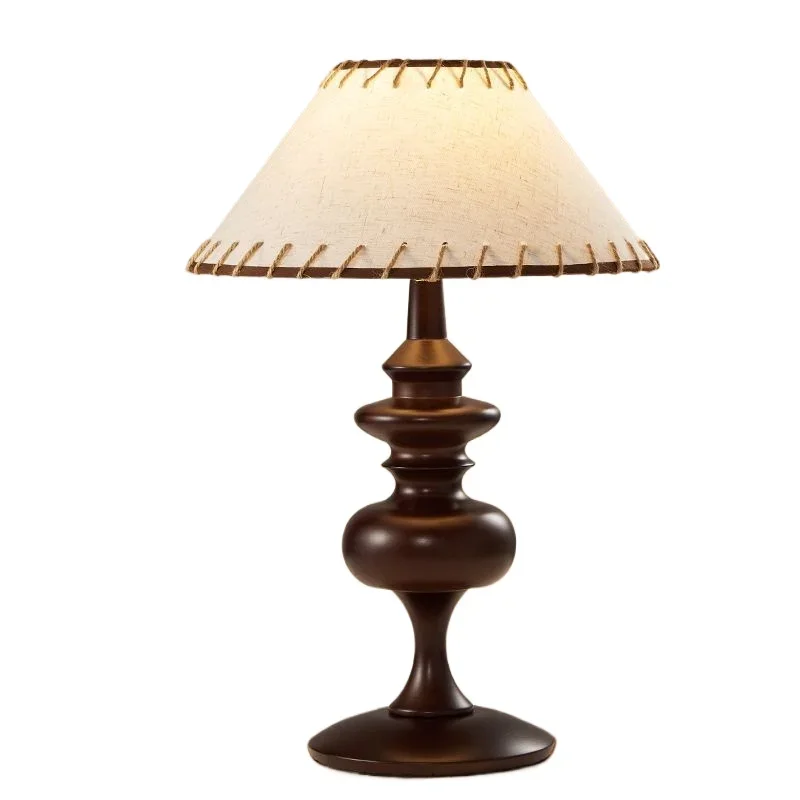 

Modern fabric desk lamp, solid wood medieval retro bedroom bedside lamp, decorative dining room bar living room atmosphere lamp