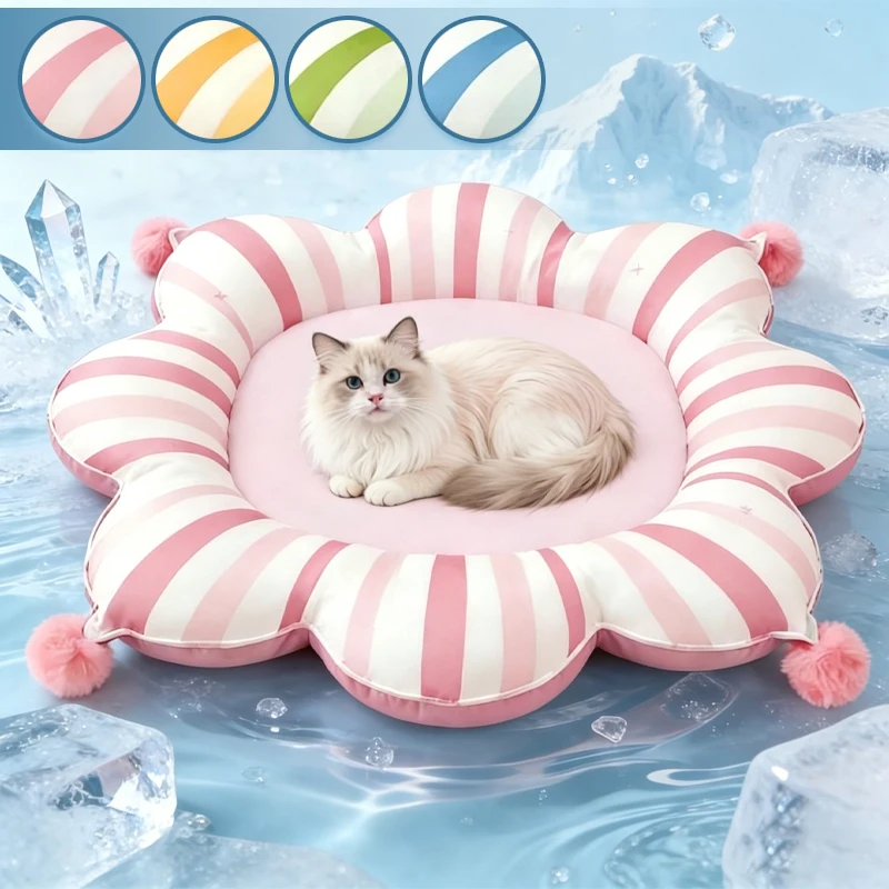 

Flower Shape Pet Cooling Mat Scratch Resistant Summer Cat Dog Sleeping Cushion Cute Cartoon Print Thick PP-Cotton Support Pad