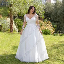 LAYOUT NICEB-Robe de Mariée en Dentelle à Manches sulfpour Femme, Robes en Tulle, Col en V Appliqué, Patients, Grande Taille, 2024Mise en page niceb plus taille dentelle robe de mariée 2024 mariée manches longues a - l