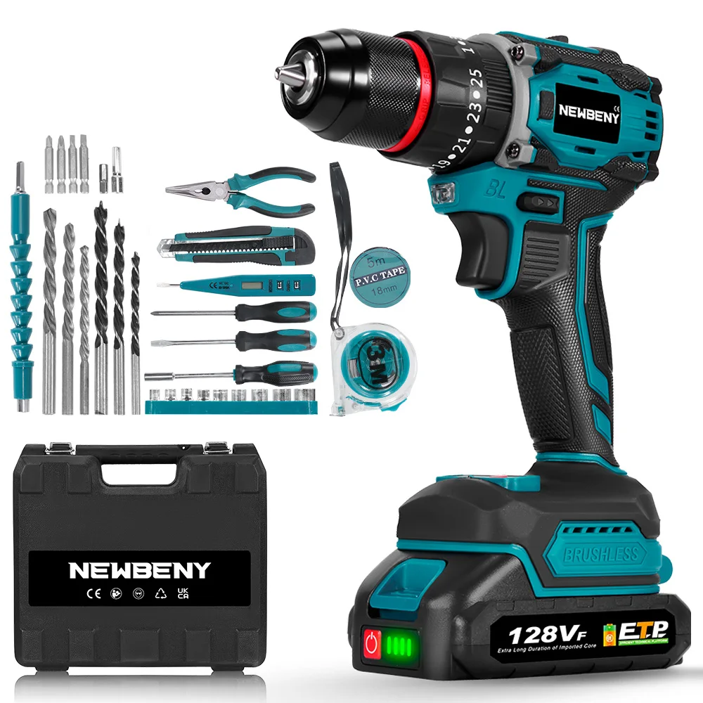 NEWBENY 80N.M 3-IN-1 Bürstenlose Elektrische Bohrmaschine Akku 25 + 3 Drehmoment Schraubendreher Power Tools Set Für Makita 18V Batterie Pin