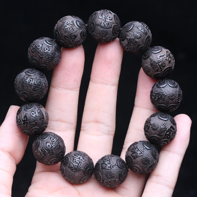 Buddhist Beaded Bracelet Ebony Feng Shui Buddhist Zen Amulet 20 MM Beaded Necklace Bracelet Men's Good Luck Gift