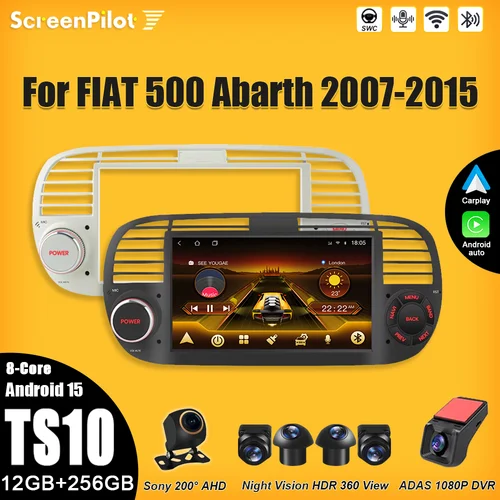 Imagen 2 del producto Radio Multimedia para Auto con Android 15 para FIAT 500 Abarth 2007-2015, Reproductor de Video 2 DIN, Carplay, Wifi 5G, Pantalla Táctil, 8 Núcleos, DSP