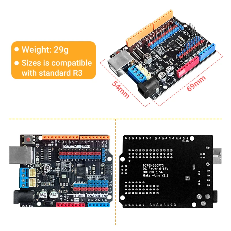 Compatible with Arduino Uno R3 Development Board with Motor Driving Function ATmega328P Improved Version Expansion Board CH340G