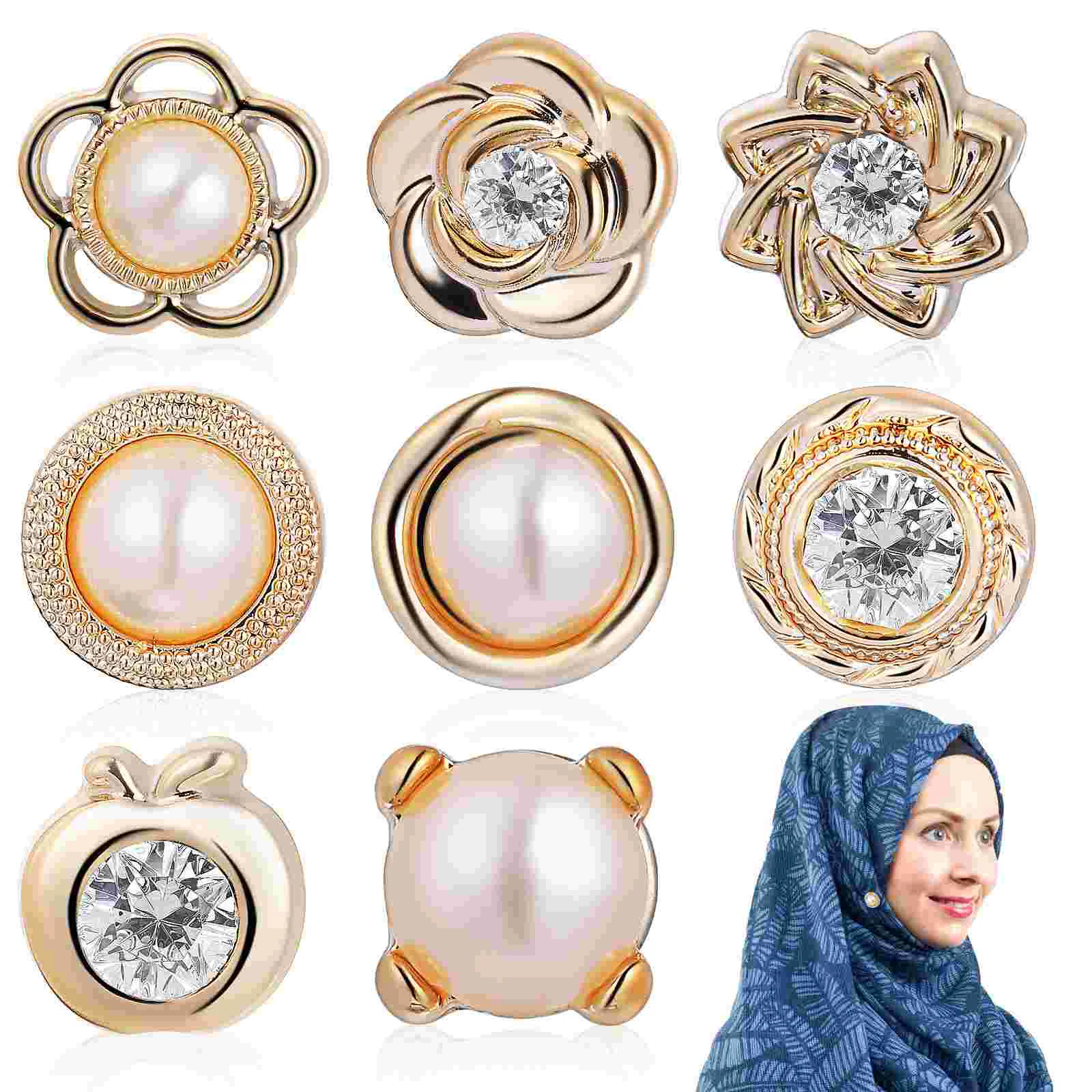 8 Pcs Pin Pinless Magnetic Hijab Pins Scarf Clasp for Women Safety Skirt Buttons Brooch Jeans Shawl Magnets Rhinestones Bride