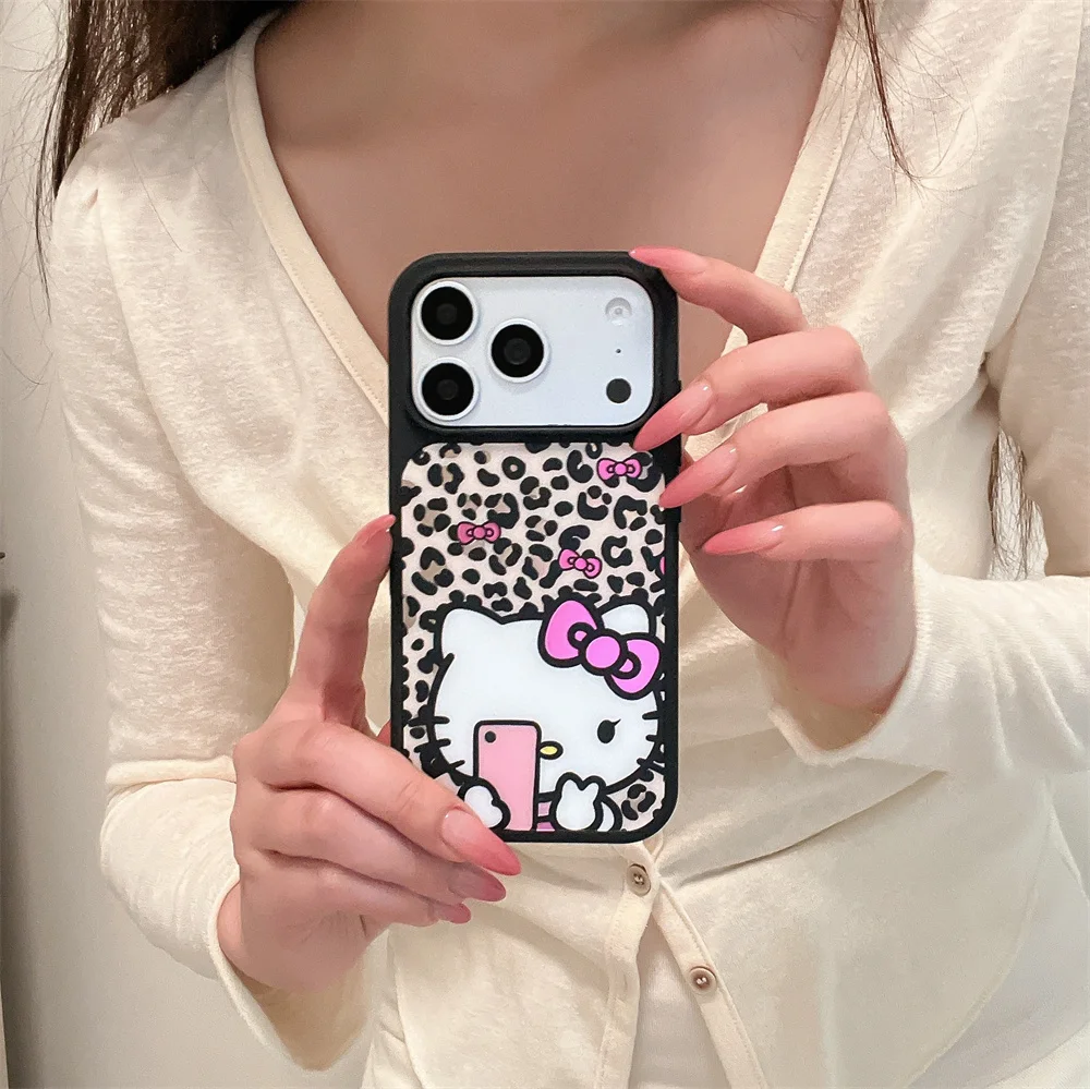 

Fashion Leopard Print HelloKitty Cute Phone case for iPhone 16 15 Pro 15 14 Pro Max 17 Max Cases Korean Ins Cover Kawaii Fundas