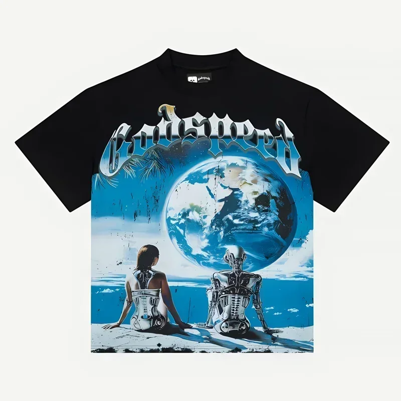 Sell Well Brand GOD SPEED Short-sleeved T-shirts Extraterrestrial Wandering Earth High Street Summer New Tee