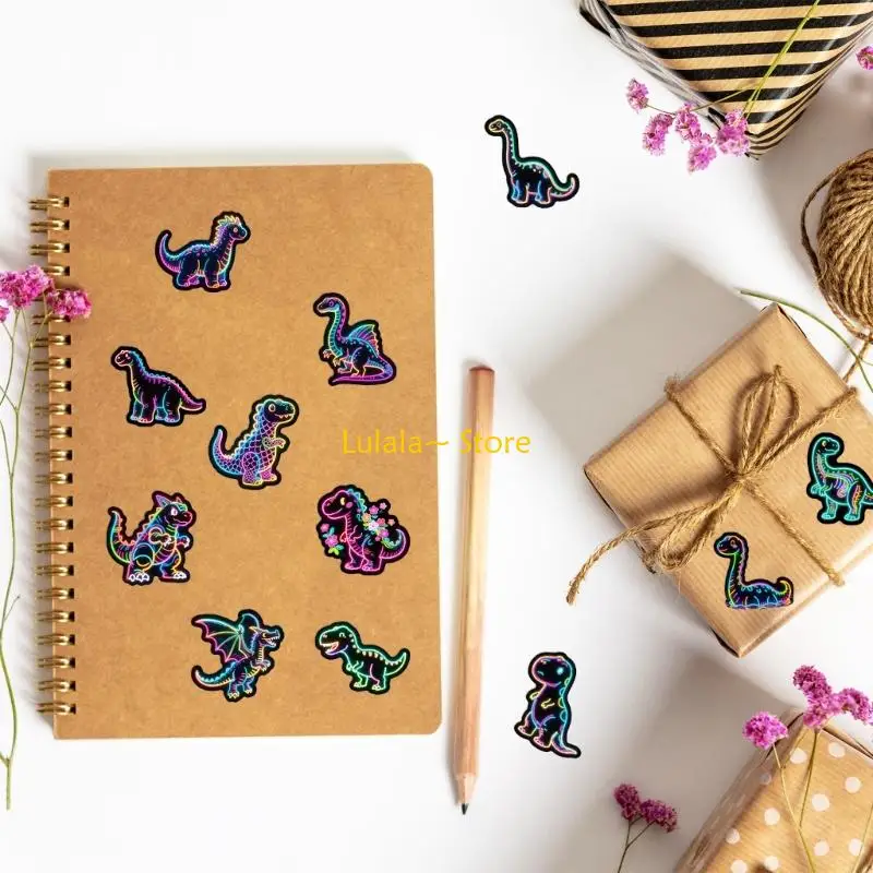 Y4QA 56PCs Dinosaur Graffiti Stickers with Vibrant Color for Easy Application