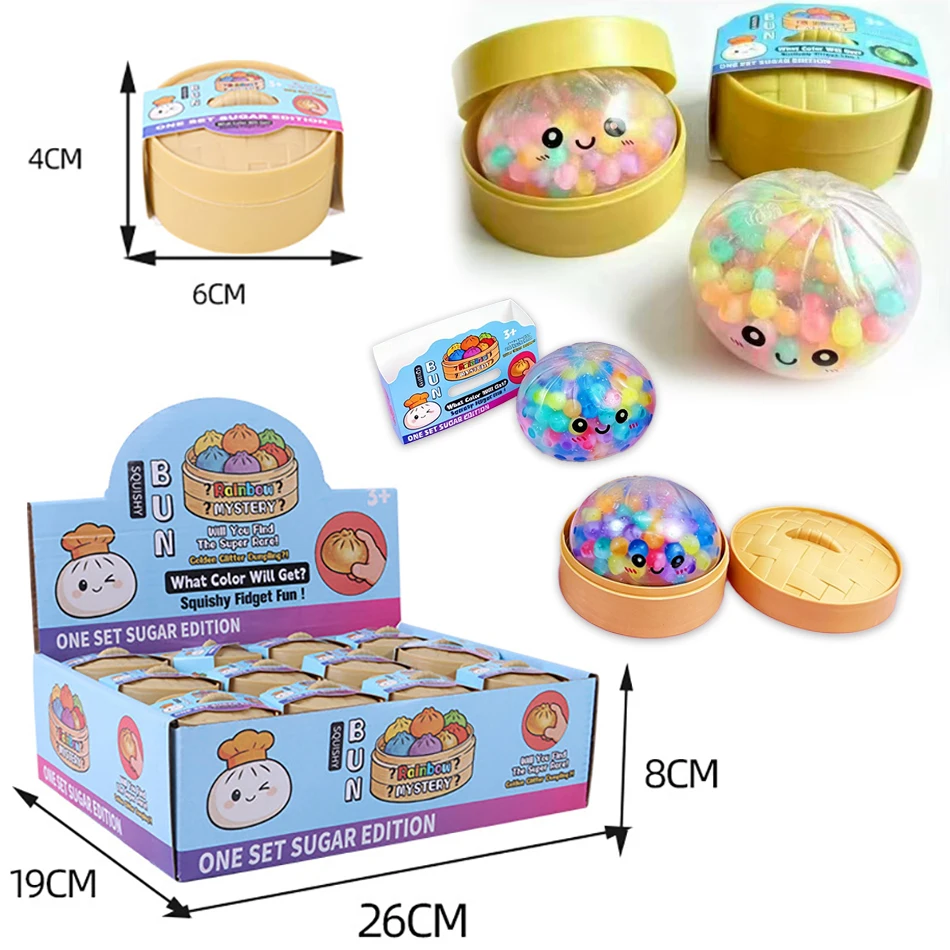 Sensory Rainbow Bead Bubble Bun Squishy Squeeze Toy Soft TPR With Steamer Anxiety Relief Fidget Toy Kawaii Decompression Toys