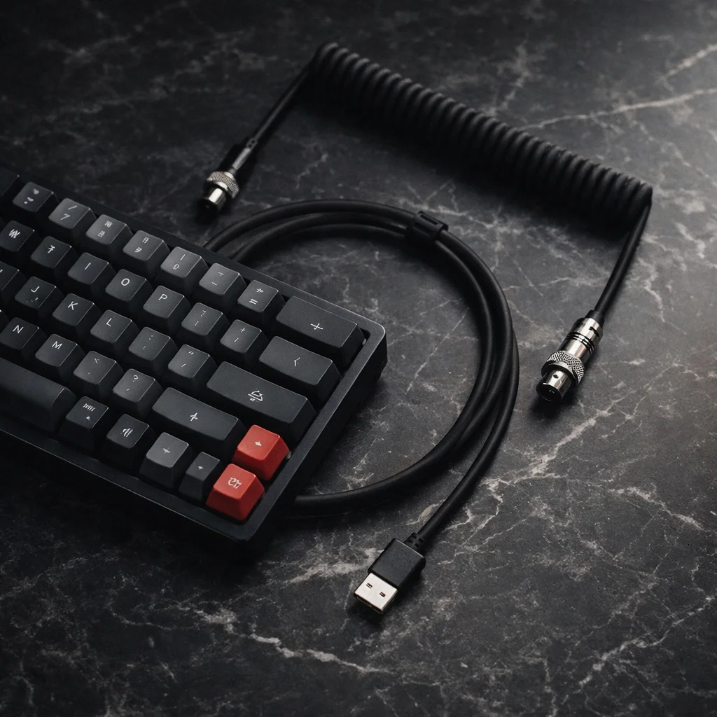 Type C USB Coiled Mechanical Keyboard Cable Nylon Braided Aviator Connector Spring Cord for Gaming Keyboard Desktop PC