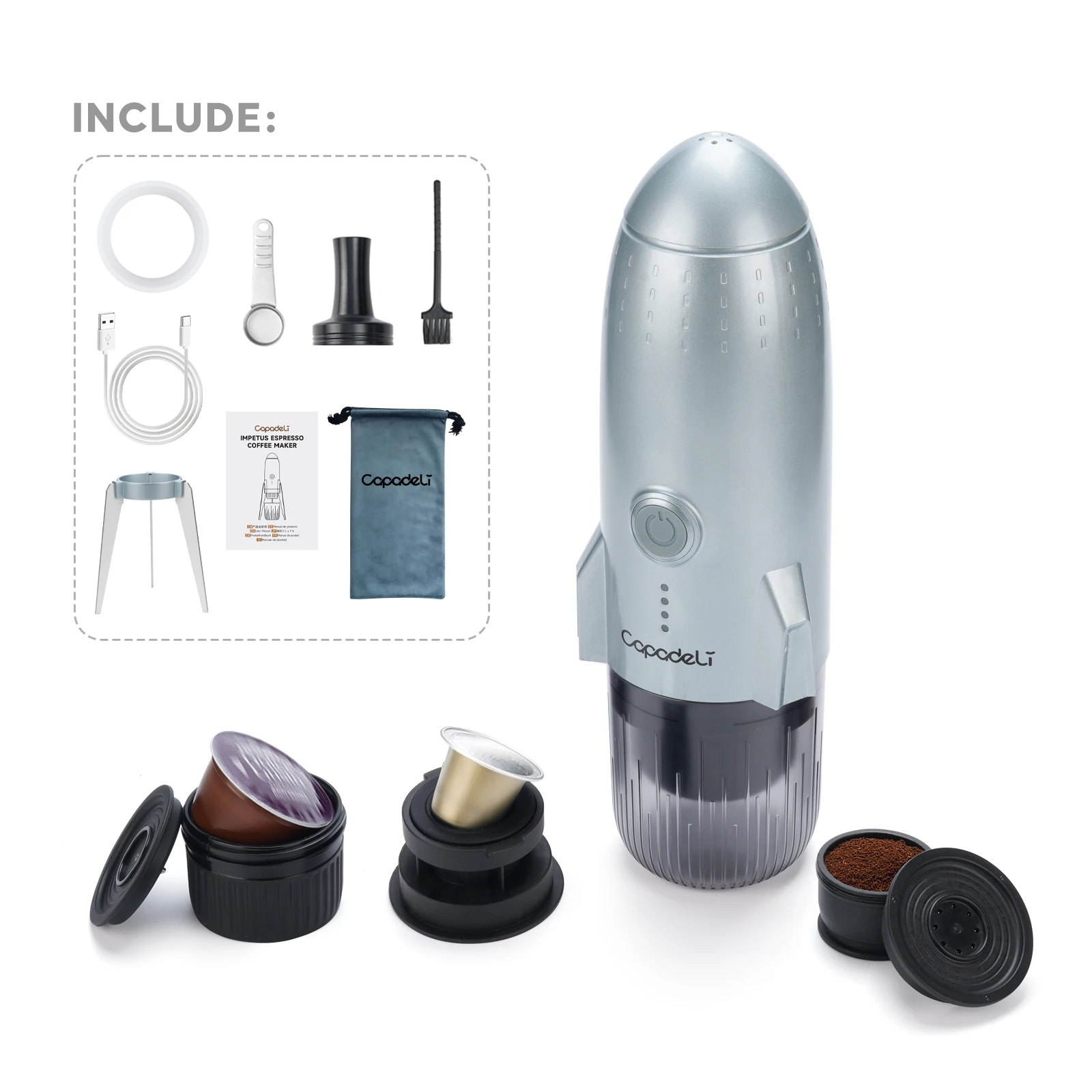 شكل صاروخ 3in1 المحمولة السيارات التدفئة كبسولة القهوة الباردة الساخنة المشروب صانع القهوة في الهواء الطلق عشاق ماكينة القهوة