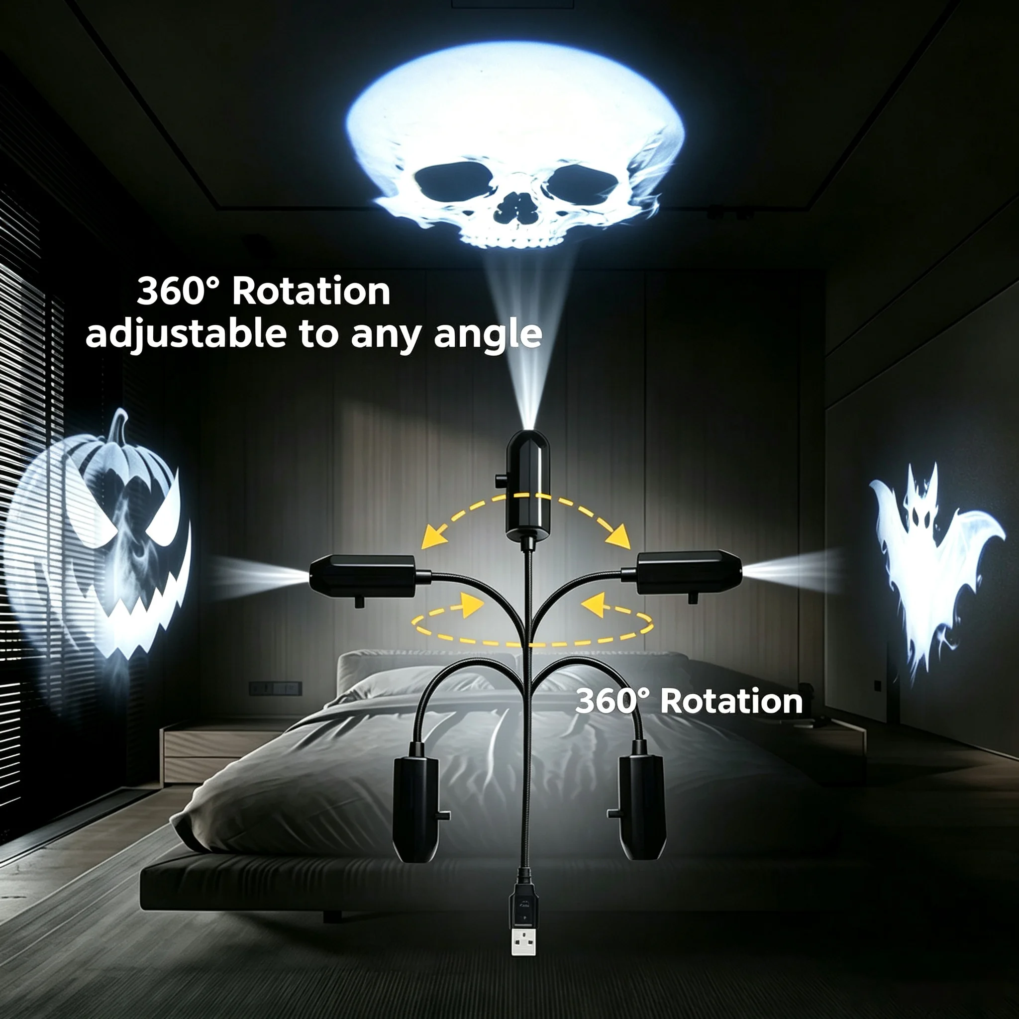 Halloween Led Projector Night Lights USB Plug and Play HD LED Projector Lights for Room Ceiling Window Halloween Decor Wall Lamp