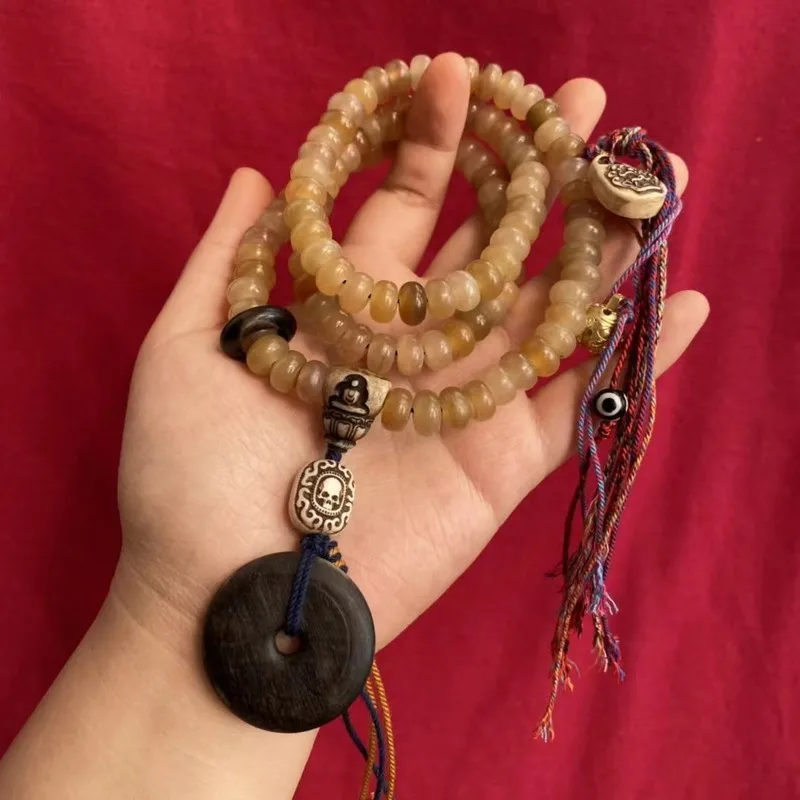 108-piece set of sheep horn including round barrel apple-shaped Buddhist prayer beads and el