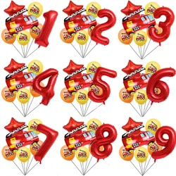 1set Fire Truck Balloons Set Red 32inch Number Balloon Flame Balloons for Baby Shower Firefighter Birthday Party Decoration