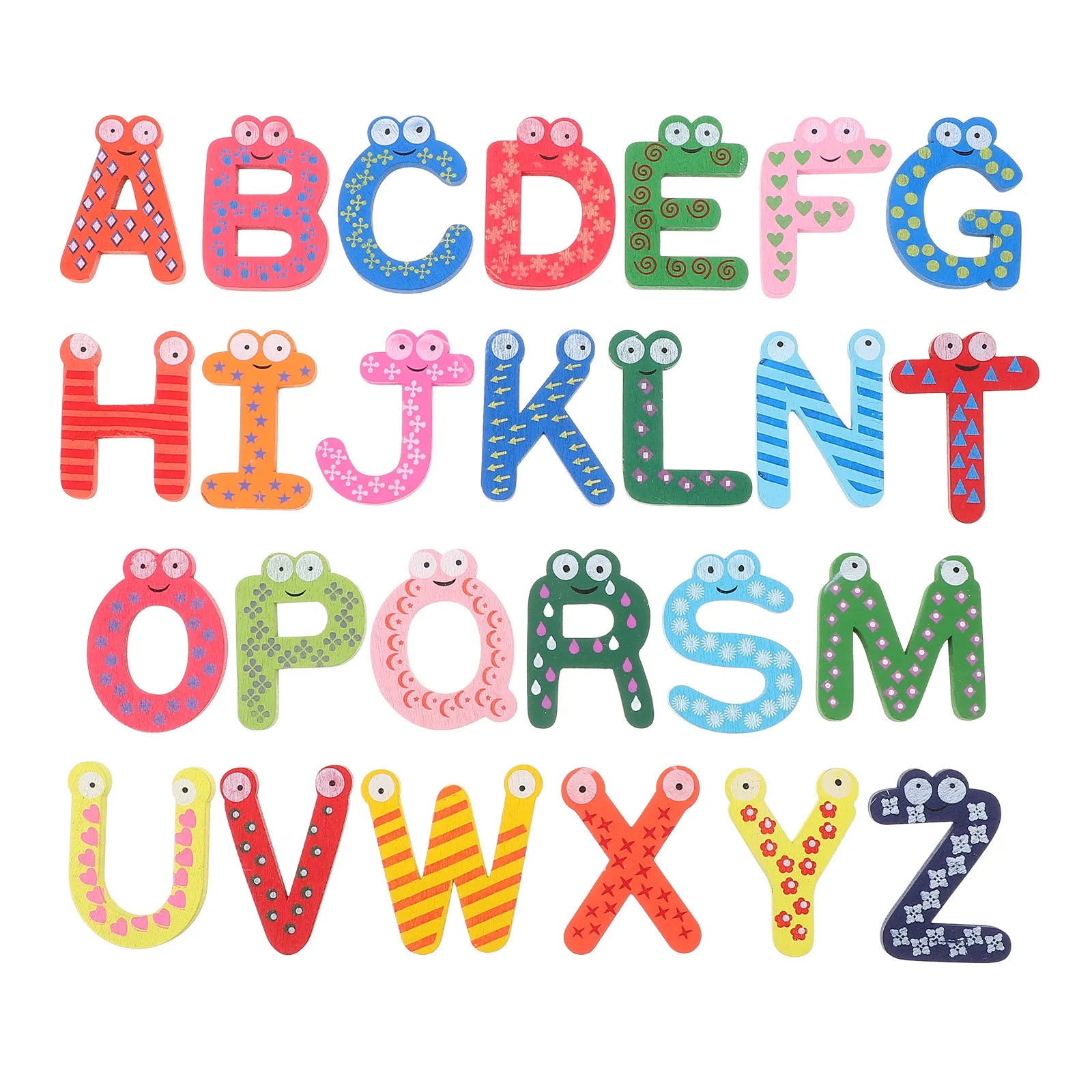 

Набор из 26 деревянных магнитов на холодильник с алфавитом, разноцветные мультяшные буквы A-Z, высотой 58 мм, магнитные наклейки из твердой древесины для обучения детей грамоте