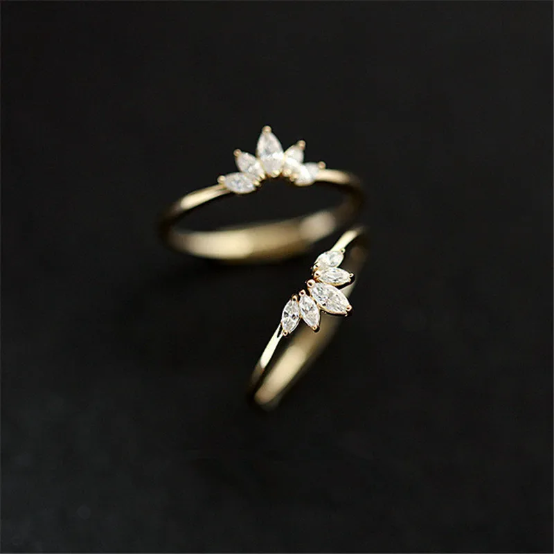 

S925 Sterling Silver Plated 14K Gold Shining Zircon Crown Ring For Women With Simple and Elegant Japanese Exquisite Jewelry