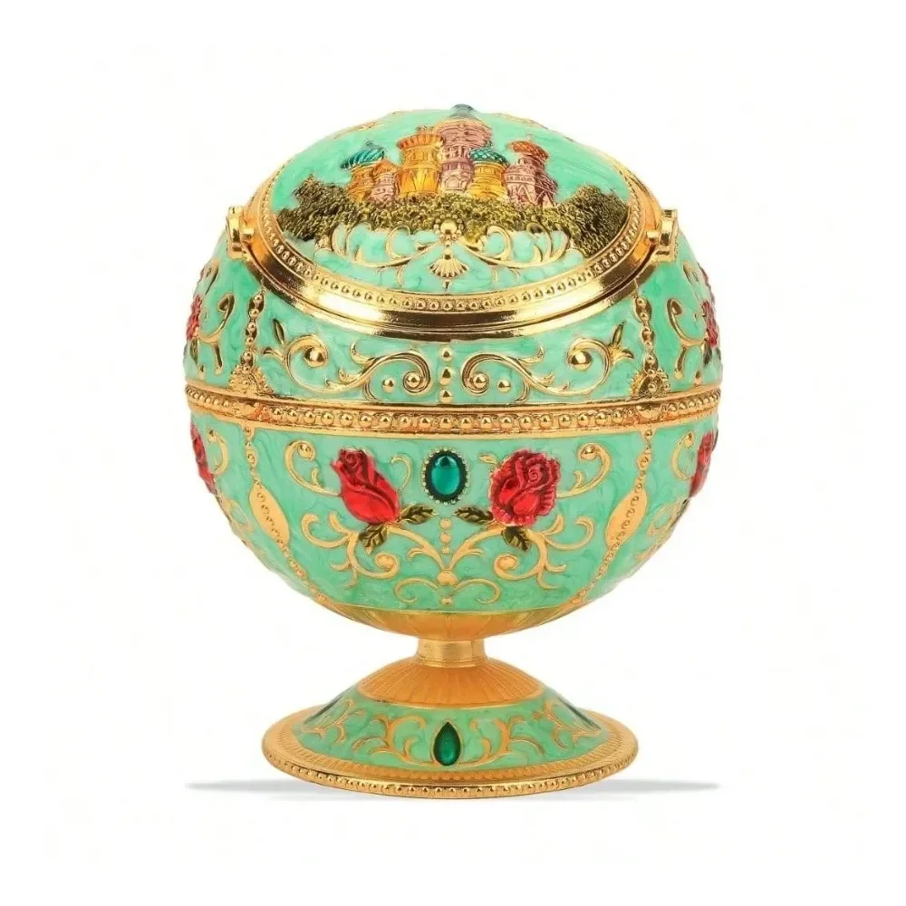 

Ashtray With Lid Cigarettes Metal Portable Ashtray Odor Eliminator Indoor Outdoor Hand Stamped Pattern With Fancy Men WomenJade