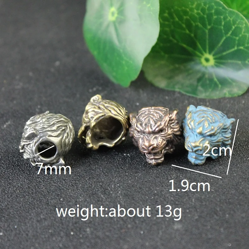 Animal Tiger Head Brass Umbrella Rope Beads DIY Knife Accessory Retro Keychain Pendant EDC Outdoor Survival Tool Lanyard Hanging