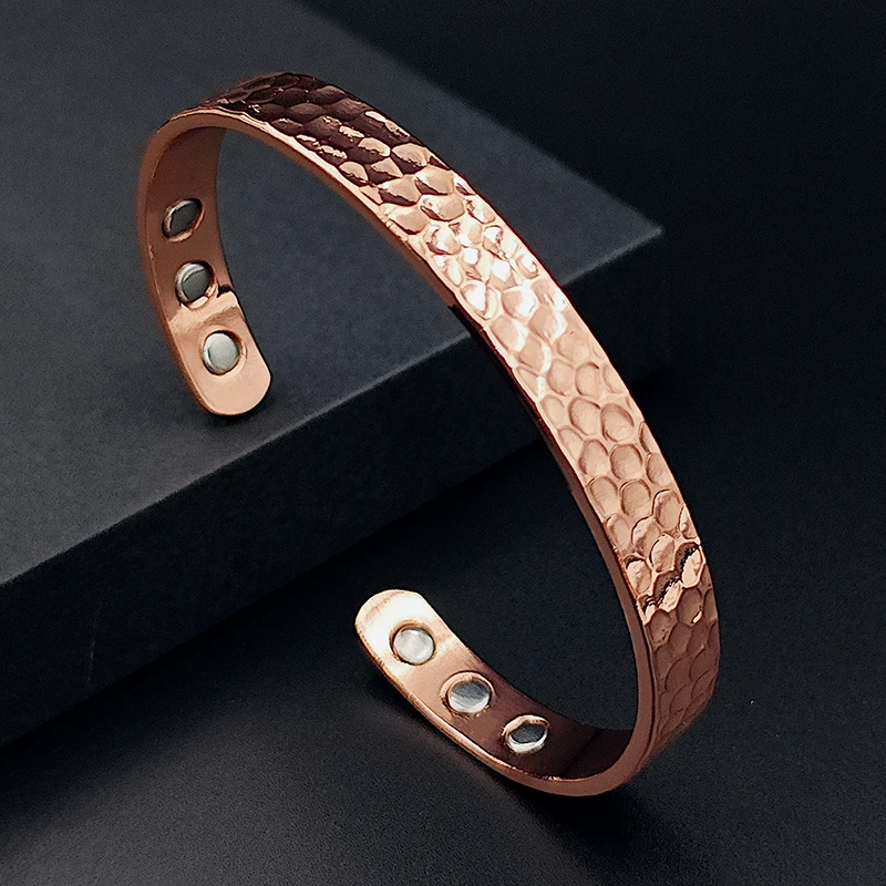 Vintage 99.9% Pure Copper Bracelets for Women Men Rose Color Cuff Bangles Charms Health Energy Gauss Magnets