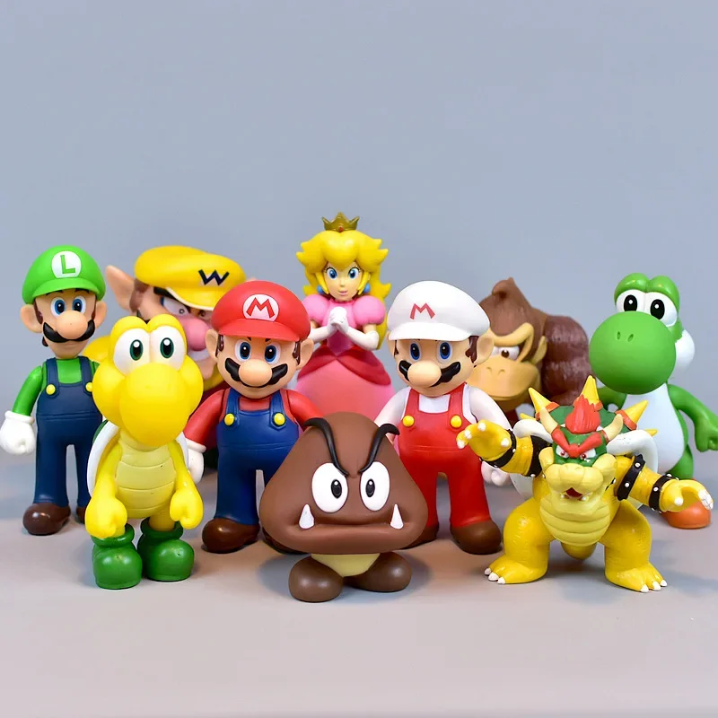 Super Mario Bros Toys Cartoon Mario Luigi Yoshi Peach Princess Bowser Donkey Kong Anime Figures Model Kids Toys Birthday Gifts