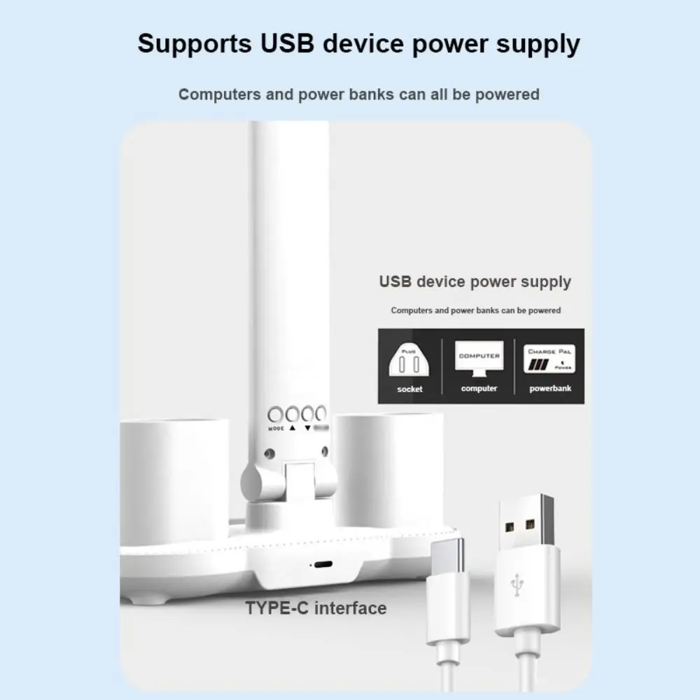 

4 Heads LED Table Lamp 3 Colors Touch Dimming Tabletop Reading Lamp Foldable Energy-Efficient Penholder Desk Lamp Bedroom
