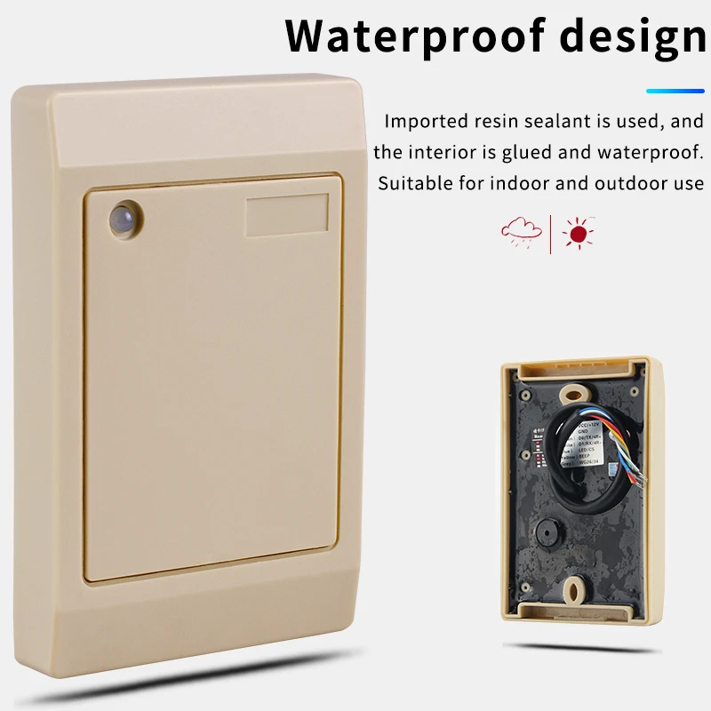 125KHz ID or 13.56MHz IC Read Head Wiegand 26/34 Format Waterproof Design Supports Access Control System