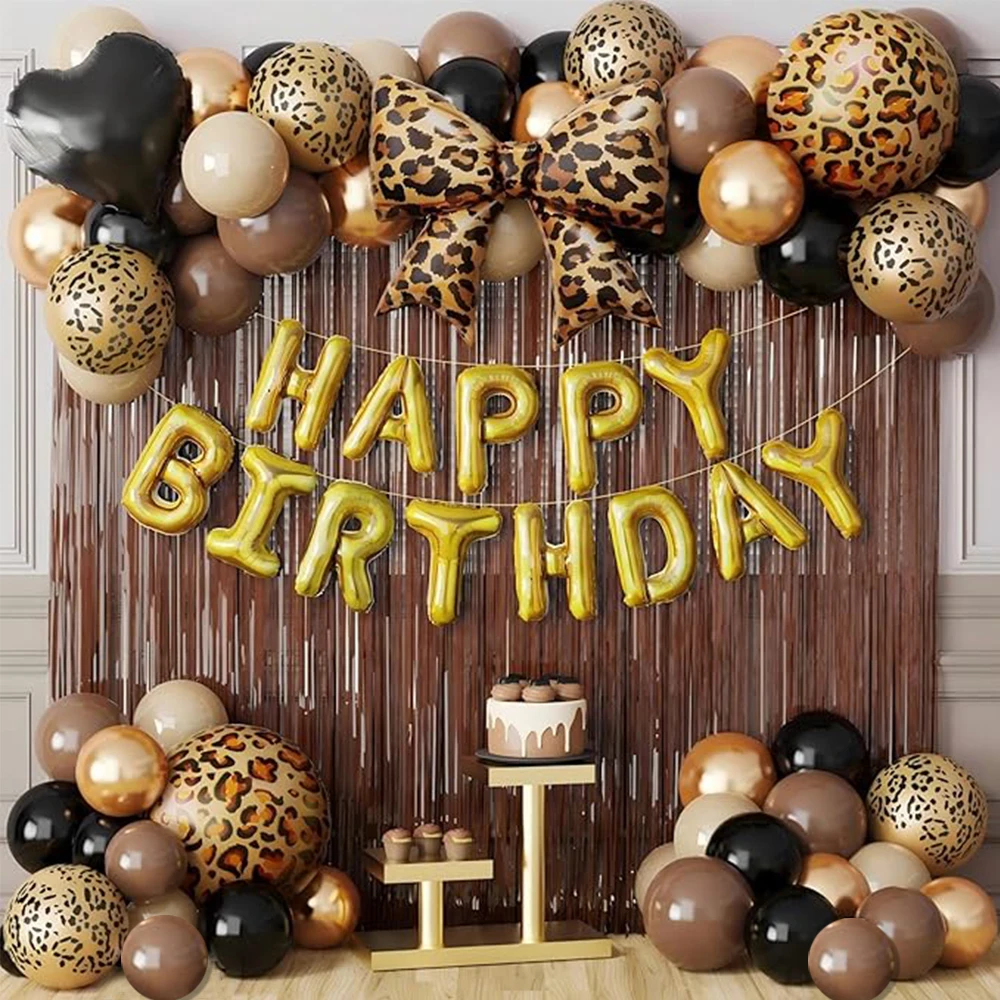 70-teiliges Geparden-Ballonbogen-Set Leopardenmuster Schwarz Braun Gold Latex Schleifenballons Fransen-Vorhänge Geburtstagsparty-Dekorationen