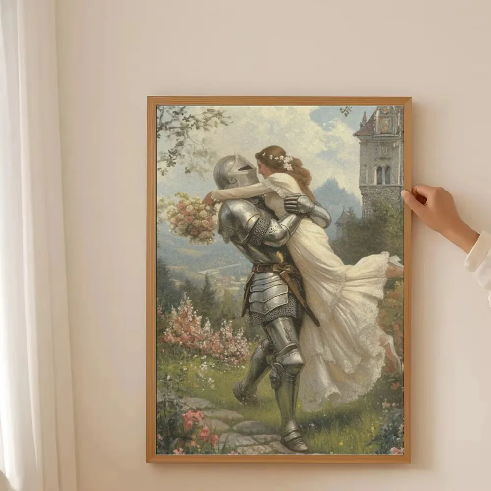 رومانسية القرون الوسطى فارس زوجين قماش جدار الفن القرون الوسطى الخيال صورة ديكور المنزل هدية