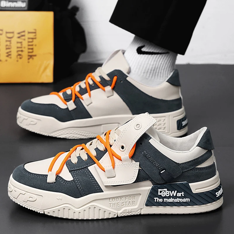 

Дизайнерские Модные мужские повседневные туфли, кожаные удобные легкие кроссовки на плоской платформе, уличная нескользящая обувь для ходьбы и скейтборда