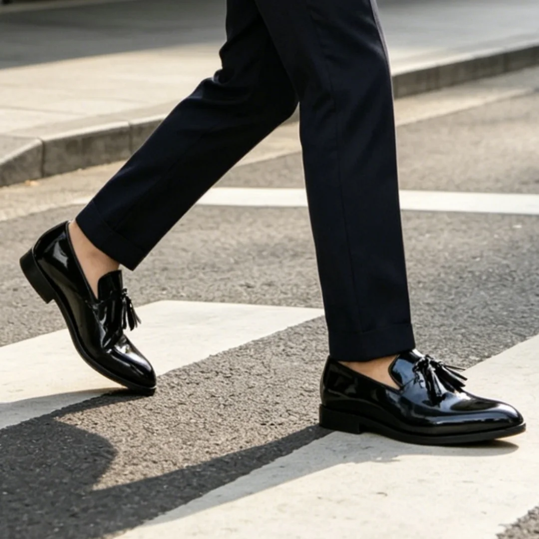 

Red Sole Handmade Men Black Tassel Patent Leather Loafers Zapatos Hombre Business Casual Shoes Wedding Party Dress Shoes for Man