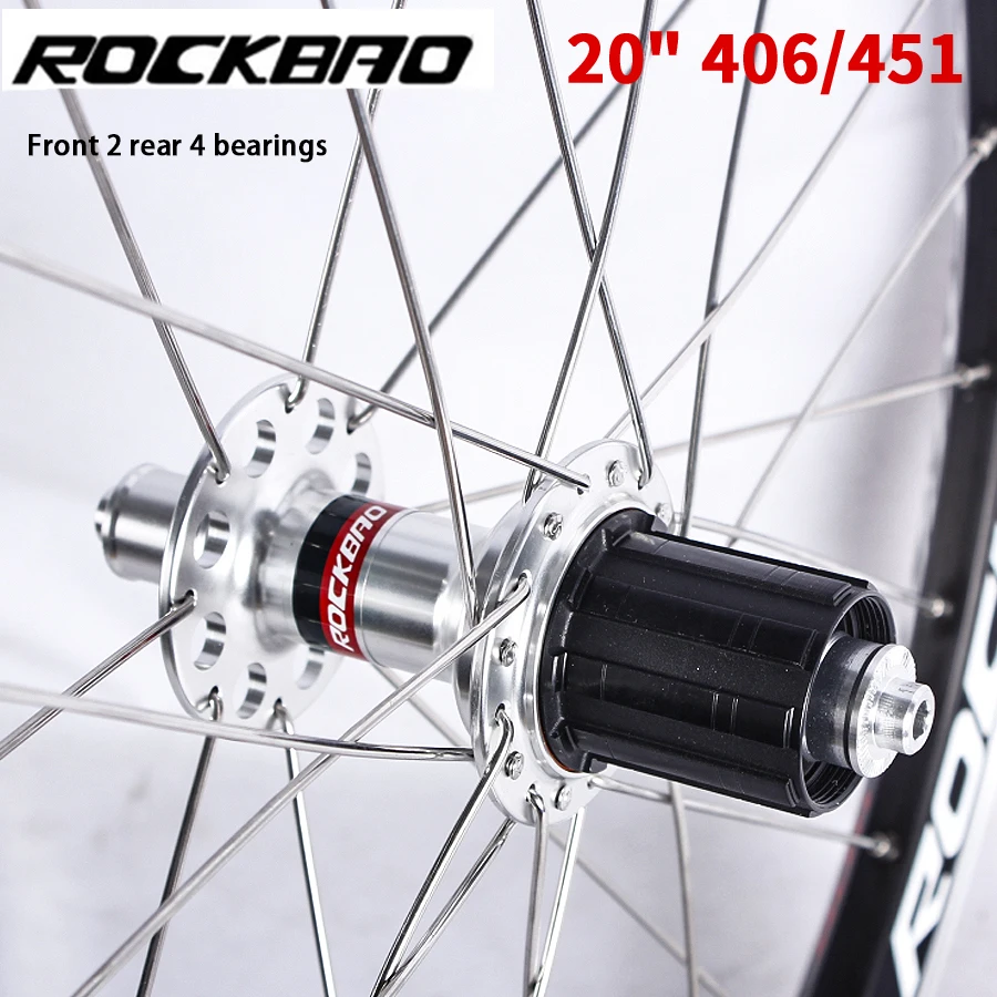 ROCKBAO 20 inch 406 451 Folding Bicycle Wheelset  Aluminum alloy Wheels V brake 4bearing7-11speed 20H 24H Bike Wheels