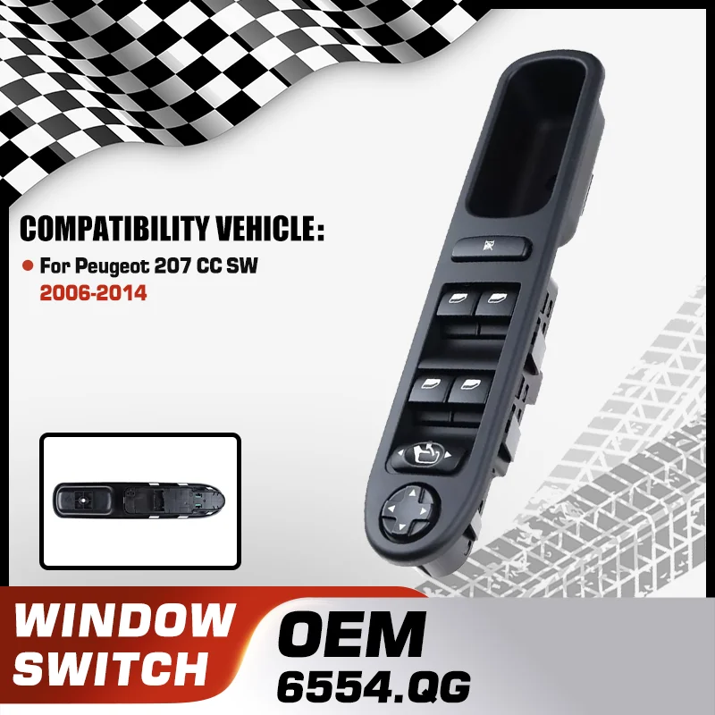 

6554.QG For Peugeot 207 CC SW 2006-2014 Driver Side Master Window Controller Lifter Switch Button 6490.EH 96642444XT 18 Pins