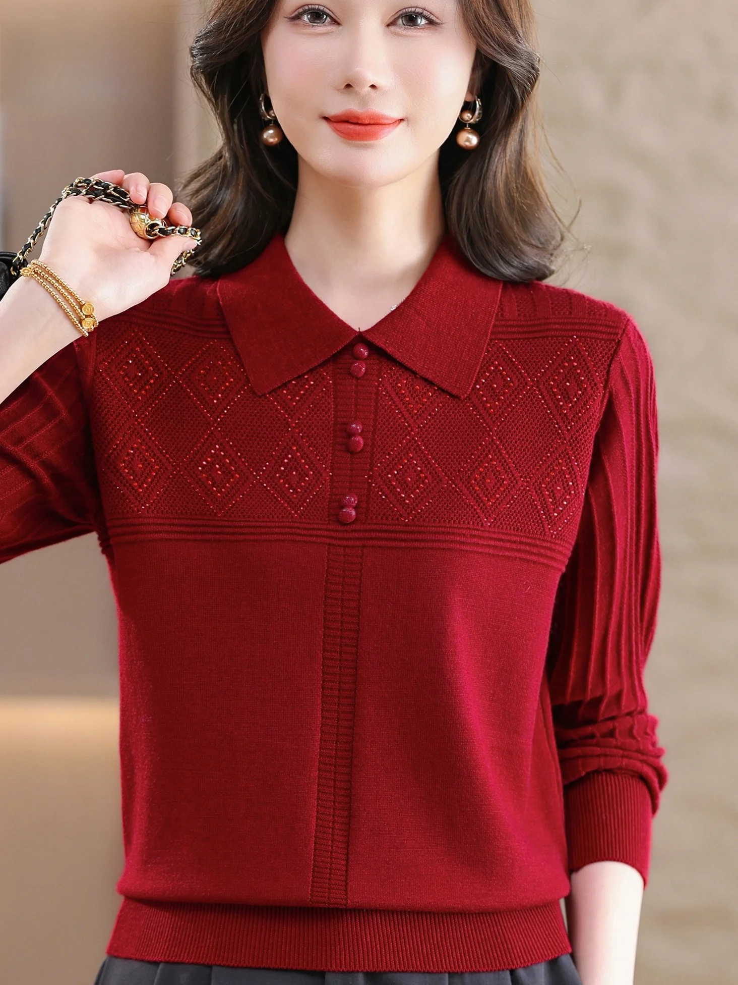 

Spring Autumn Woolen Ne Knitted Sweater Women's Faion Drill Base irt Loose Fit Stand Body Pear ape Warmth