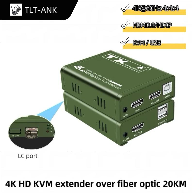 4K 60Hz HDMI Fiber Optical KVM Extender over Single LC Cable to 10Km HDMI USB Fiber Transceiver with EDID Support Mouse Keyboard