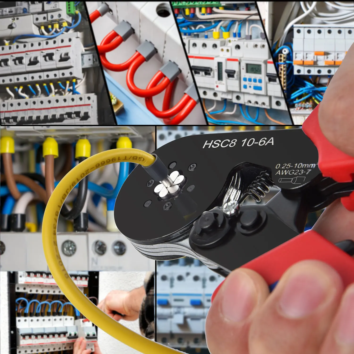 Utensili per crimpare terminali per tubi Pinze per crimpare ghiere HSC8 10-4/10-6 0,25-10mm2 23-7AWG Set di morsetti per elettricisti Punte per cavi