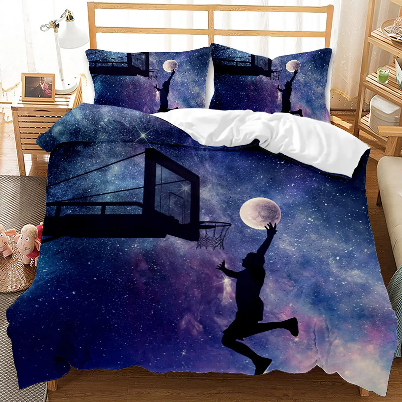 

3D Basketball Duvet Cover King For Teen Boys Kids Fire Water Sports Bedding Set Microfiber Ball Game Quilt Cover With Pillowcase