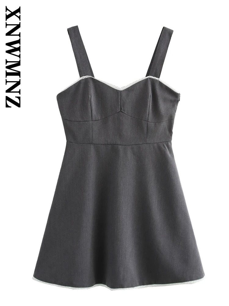 XNWMNZ 2024 Woman Fashion Sleeveless Slip dress Dresses Streetwear Woman's Side Zipper Mini Skirt Regular Fit V-Collar