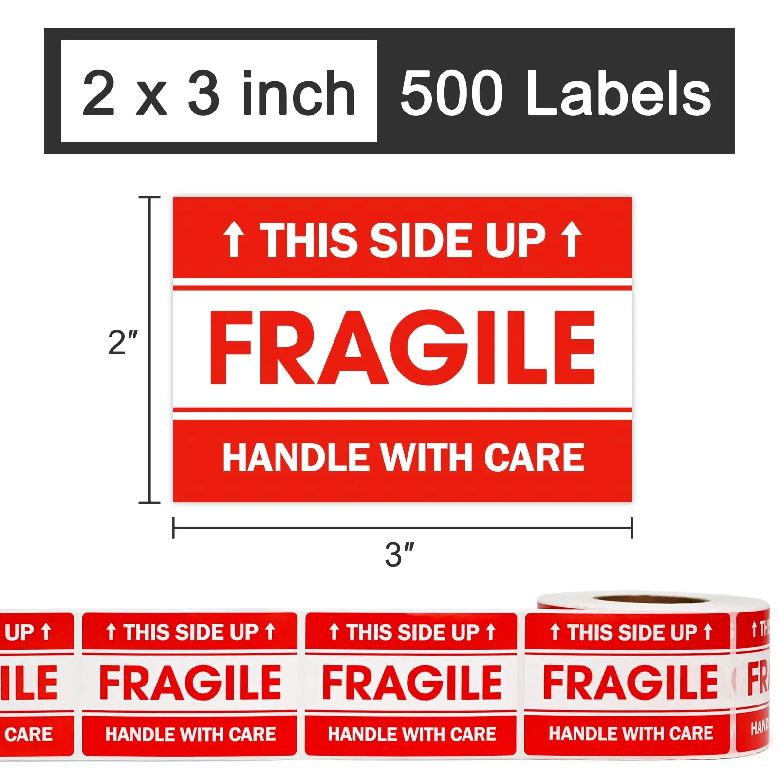 500 Pcs/Roll Fragile Stickers for Shipping and Moving, Take Care to Store Self-Adhesive (Handle with Care,This Side Up)  2