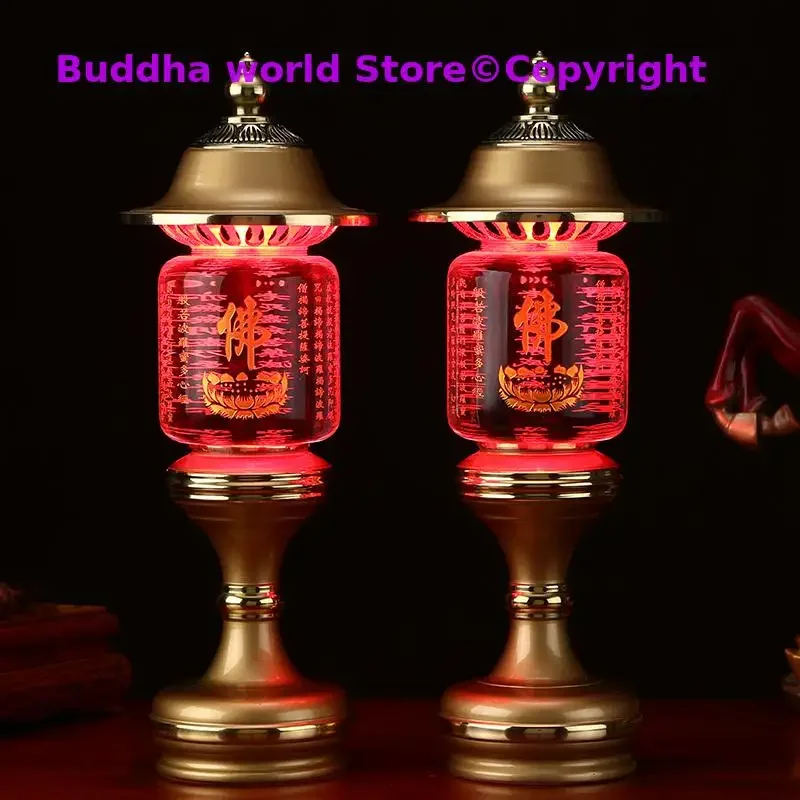 A PAIR 30CM large high grade Buddhism HOME Temple shrine enshrine worship bless safety healthy good luck crystal buddha lamp A6