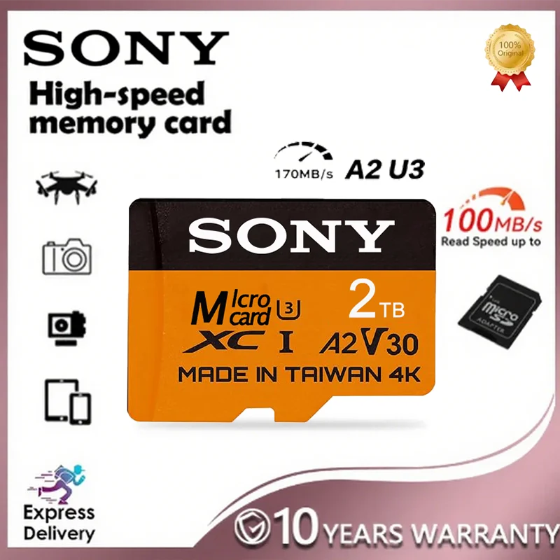 

SONY High-Speed Bundle V30 SD Card 2TB A2 4K 512GB 256GB Memory Card 1TB Micro TF SD Adapter for Smartphone/Tablet/PC Cross-Use