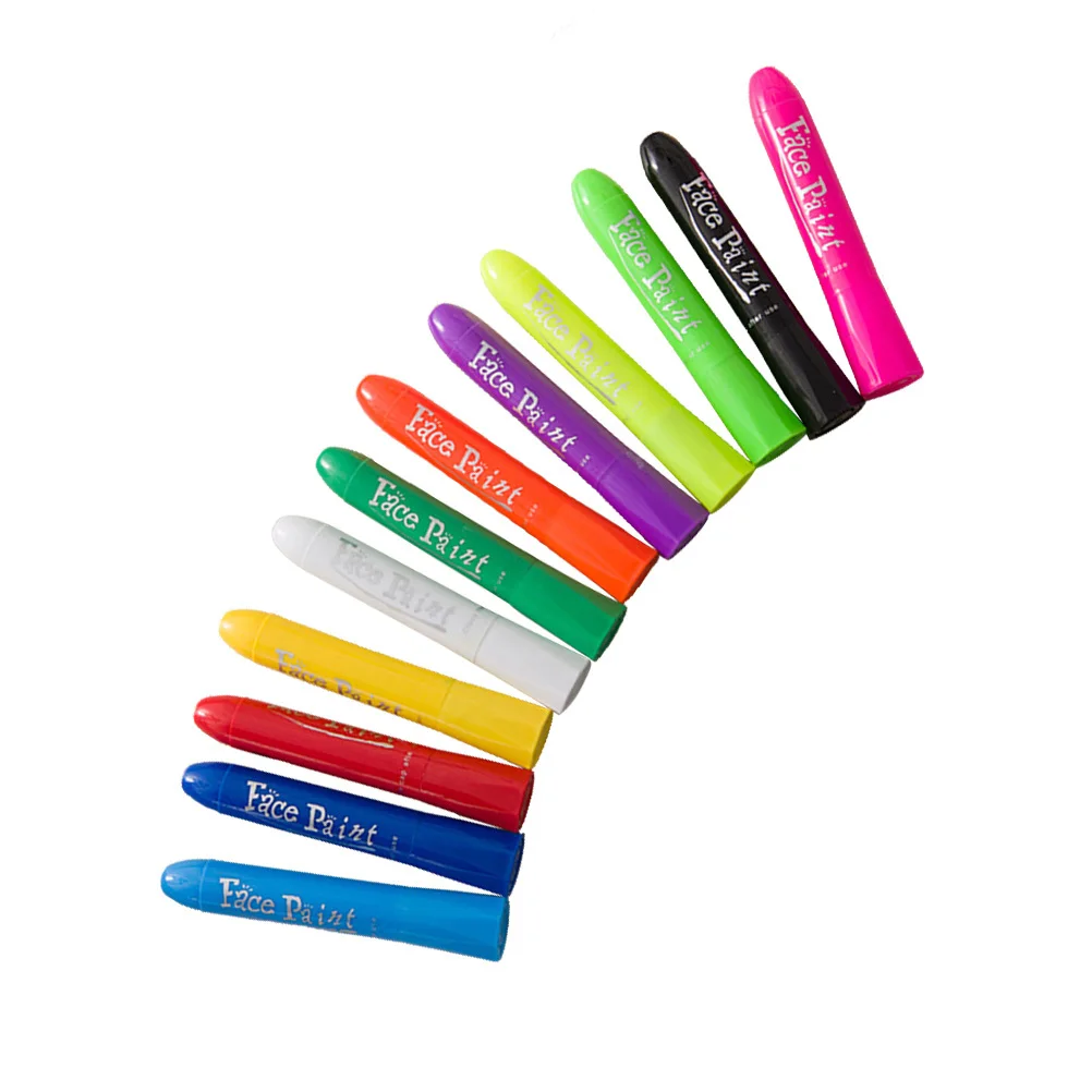 Juego de crayones de pintura facial de 12 colores, palitos para colorear lavables y brillantes para cara y cuerpo para adultos, accesorios de maquillaje para eventos y fanáticos