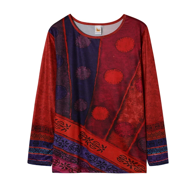 Damen Ethno-Stil Bedruckter Loser Langarm-Hoodie Übergroßes Mode-T-Shirt Europäisch-Amerikanischer Trend 2024 – Detail 10